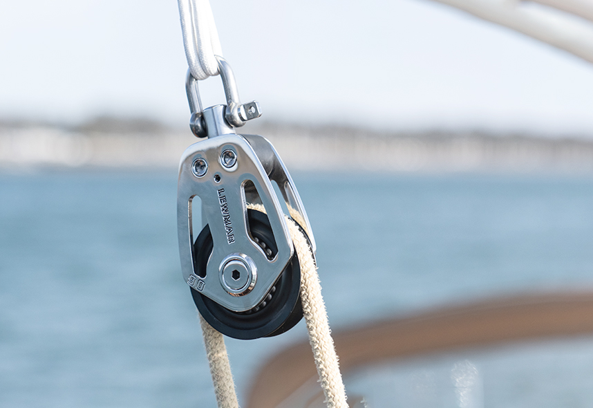 Close up detail of Anima II pulley on deck